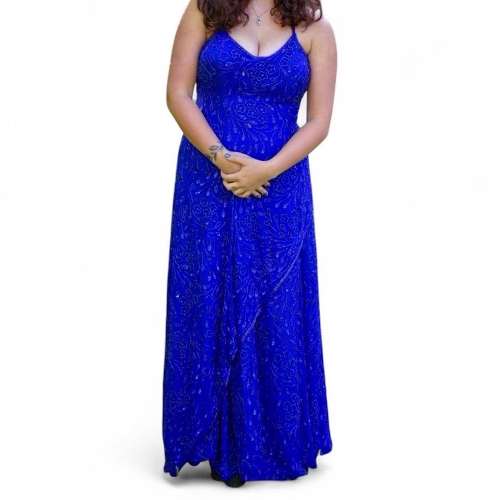 Elegant Blue Hand Beaded Full Length Dress (perfect for Prom)